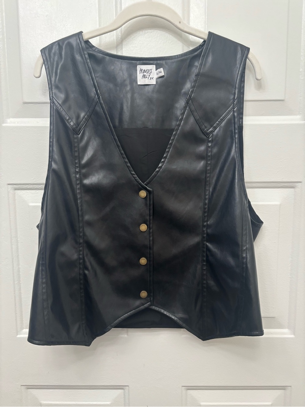 Princess Polly Black Faux Leather Vest with Button Detail